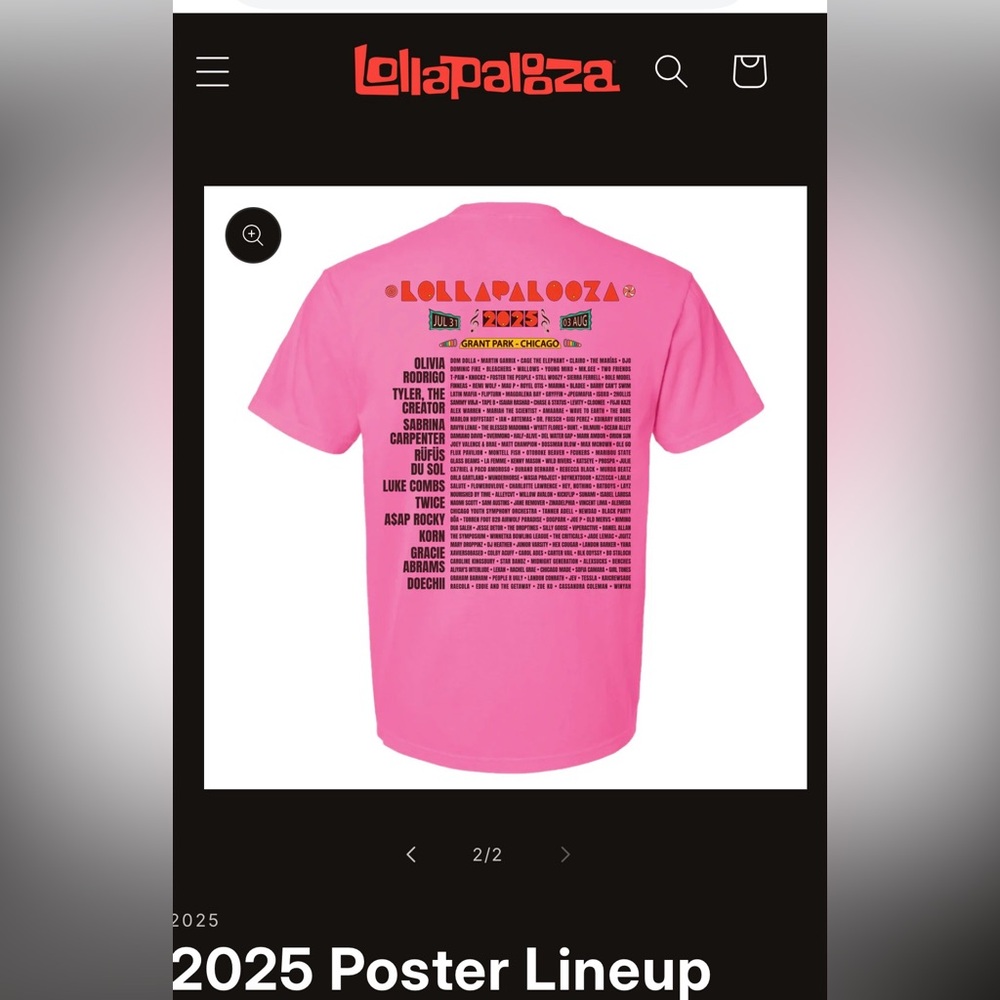 Lollapalooza 2025 genuine Hot pink Festival Tee - Picture 2 of 7